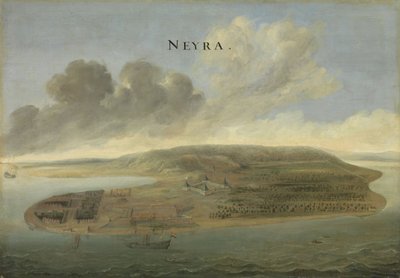 Handelspost van de Nederlandse Oost-Indische Compagnie in Banda Neira in de Zuidelijke Molukken, ca. 1662-3 door Johannes Vinckeboons